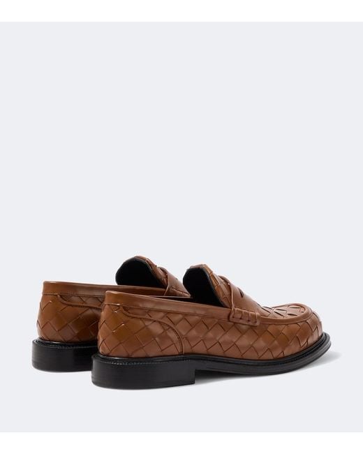 Bottega Veneta Brown James Intrecciato Leather Penny Loafers for men