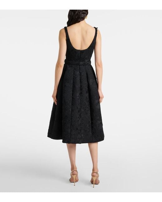 Oscar de la Renta Black Orchid Embroidered Guipure Lace Midi Dress