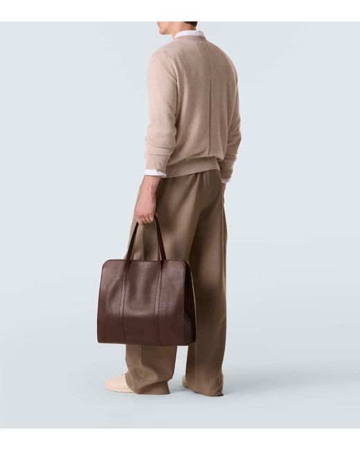 The Row Brown Ben Leather Tote Bag for men