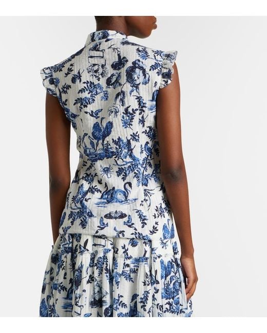 Erdem Blue Floral Jacquard Top