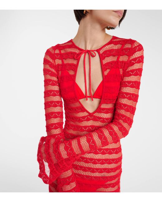 AYA MUSE Red Cotton-blend Lace Maxi Dress