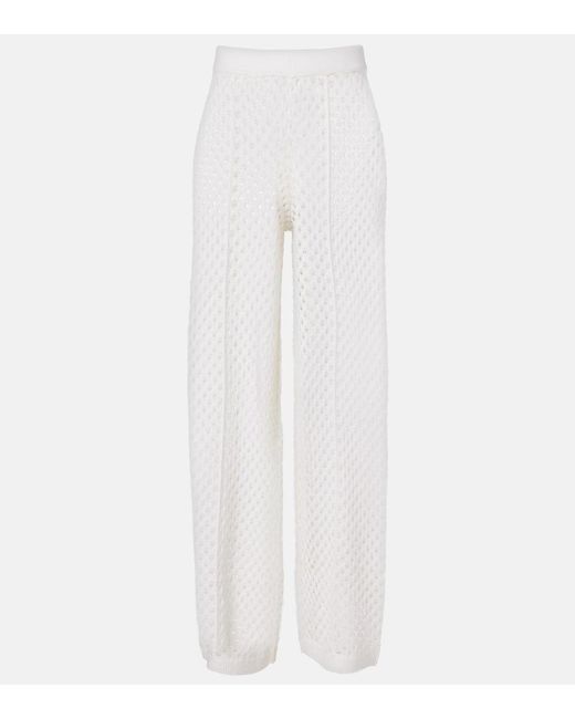 Jardin Des Orangers White Open-Knit Wool And Cashmere Wide-Leg Pants