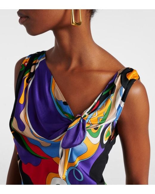 Emilio Pucci Blue Printed Tie-Neck Top