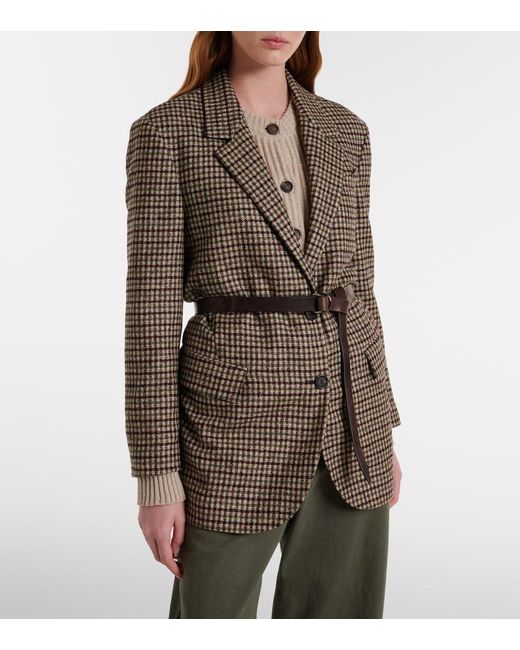 Brunello Cucinelli Brown Belted Checked Wool And Alpaca-Blend Jacket