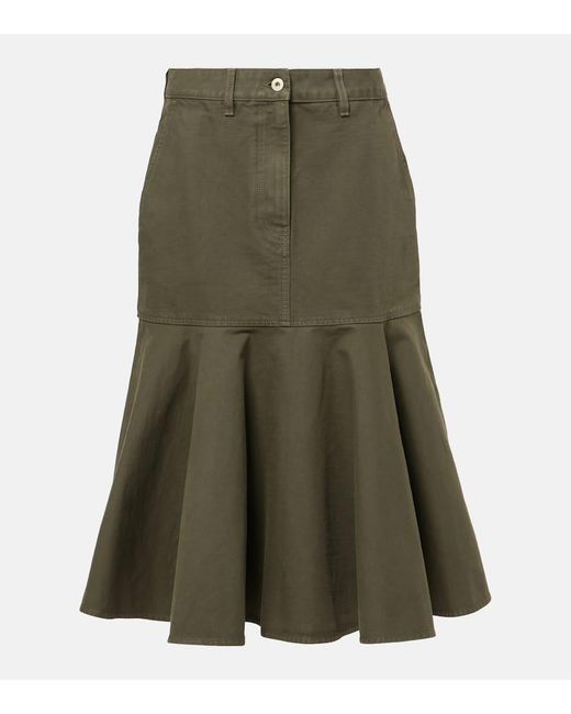 Loewe Green Cotton Twill Midi Skirt