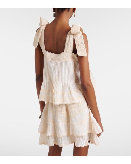 Juliet Dunn Natural Lace-Trimmed Cotton Top