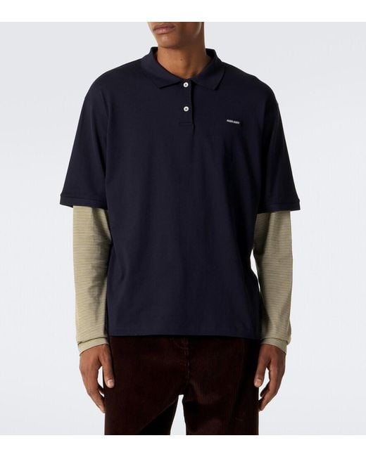 Miu Miu Blue Layered Cotton Jersey Polo Shirt for men
