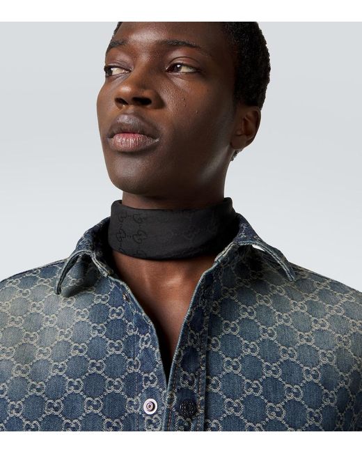 Gucci Black Gg Cotton And Silk Pocket Square for men
