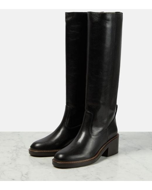 Brunello Cucinelli Black Embellished Leather Knee-high Boots