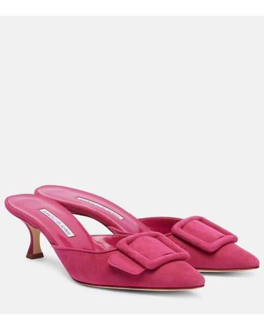 Manolo Blahnik Pink Maysale Suede Mules