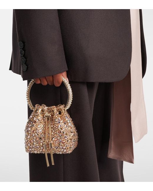 Jimmy Choo Metallic Bucket-Bag Bon Bon Micro Aus Satin Mit Kristallen