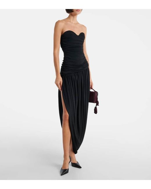 Magda Butrym Blue Ruched Asymmetric Draped Midi Dress