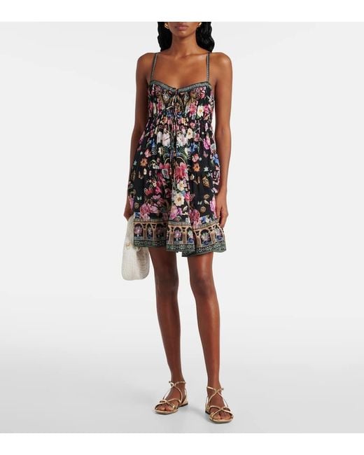 Vestido Corto De Seda Con Cristales Camilla de color Black