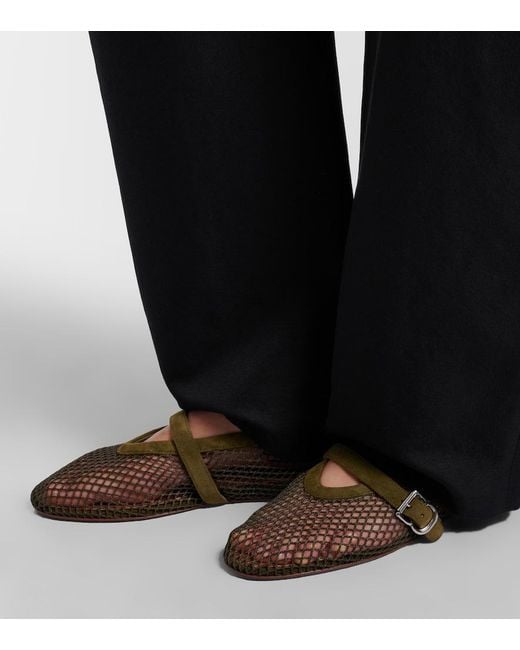 Alaïa Brown Suede-Trimmed Fishnet Ballet Flats