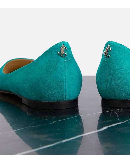 Jimmy Choo Blue Ballerinas Love Aus Veloursleder