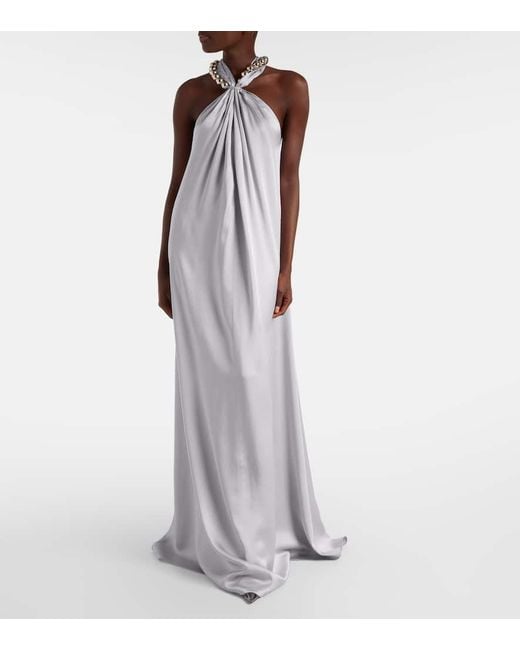 Stella McCartney White Verzierte Robe Aus Satin