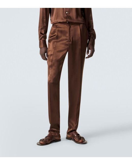 Rubinacci Brown Reversible Silk Straight Pants for men