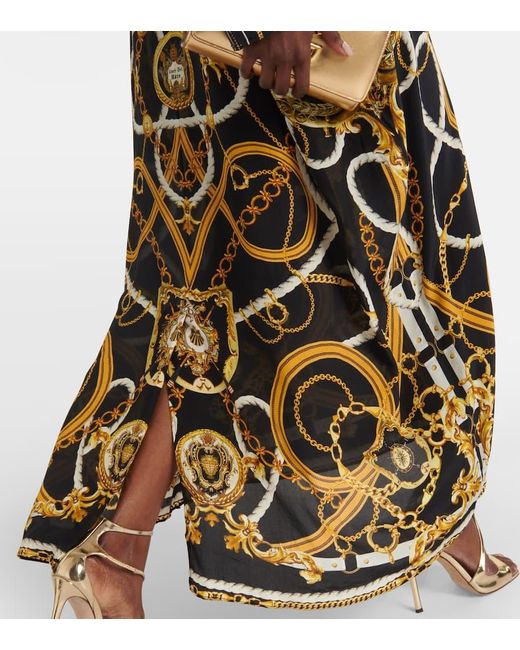 Caftan de crepe de seda estampado Camilla de color Metallic