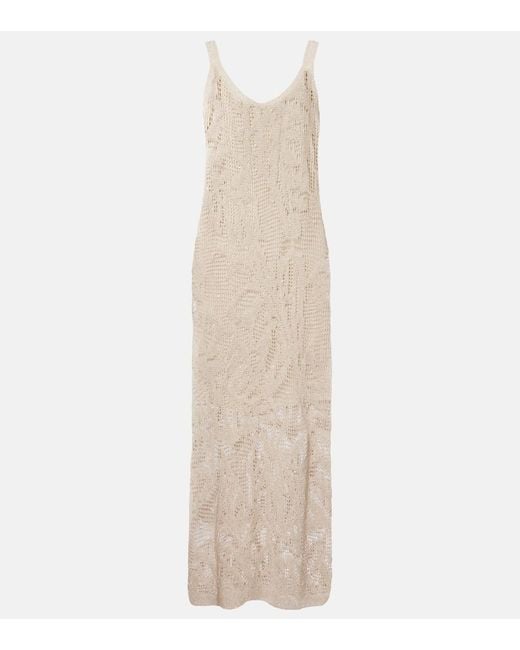 Brunello Cucinelli Natural Dazzling Water Lillies Knitted Midi Dress