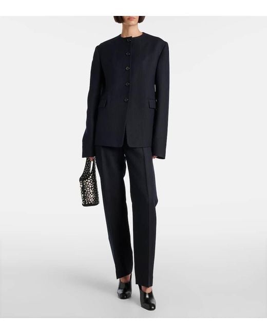 Khaite Blue Lenn Pinstripe Wool-Blend Straight Pants