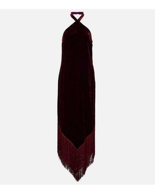 Taller Marmo Purple Nina Fringed Velvet Maxi Dress