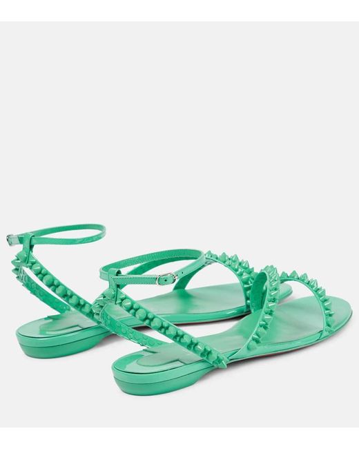 Christian Louboutin Green Sandalen Mafaldina Spikes Aus Lackleder