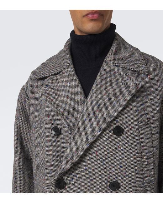 Dries Van Noten Gray Double-Breasted Wool Coat for men