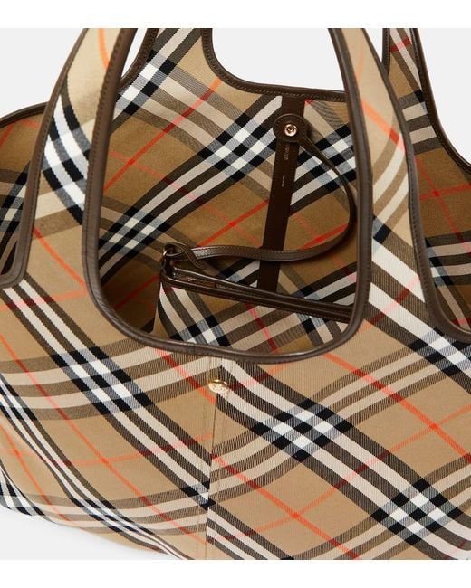 Burberry Metallic Tote Bag Check Medium Aus Canvas