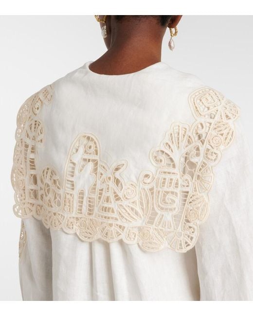 ALÉMAIS White X Lrnce Rosemary Embroidered Linen Midi Dress