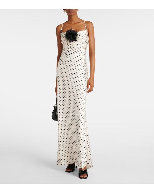 White Oblique Cutout Applique Maxi Dress