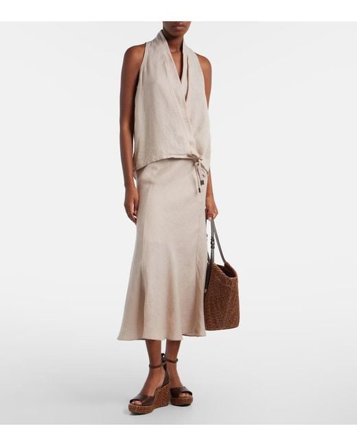 Brunello Cucinelli Brown Monili Leather Espadrille Wedges