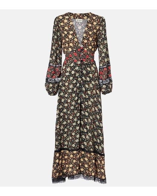 Rixo Multicolor Raven Printed Crepe De Chine Midi Dress