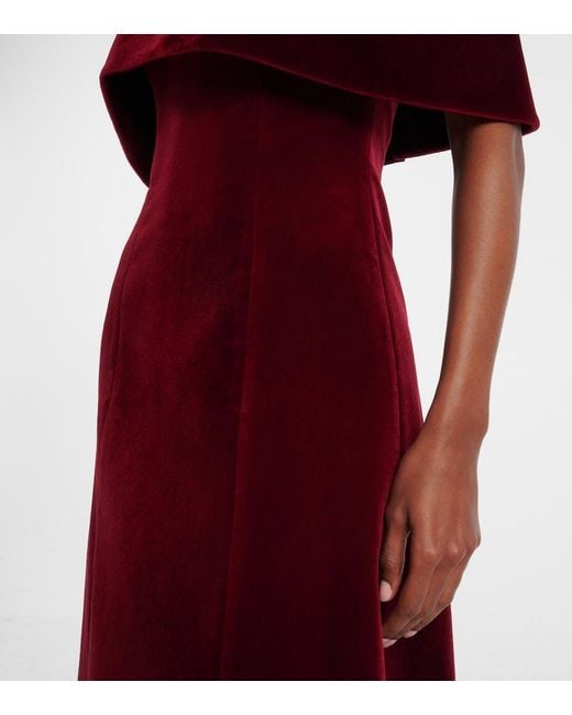 Emilia Wickstead Red Carita Off-Shoulder Cotton Velvet Midi Dress