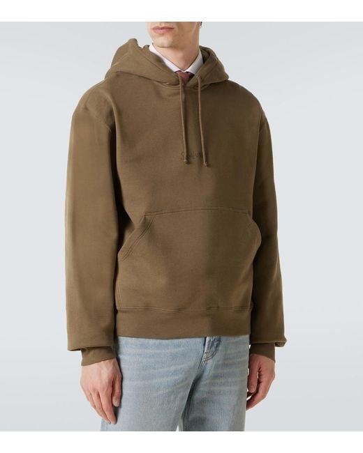 Saint Laurent Brown Logo Embroidered Cotton Fleece Hoodie for men