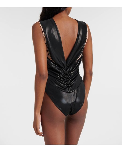 MARINE SERRE Black Printed Jersey Bodysuit