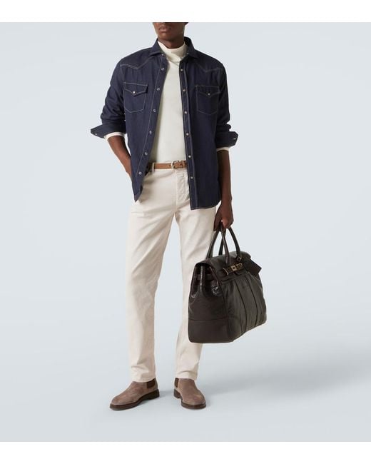 Brunello Cucinelli Blue Denim Shirt for men