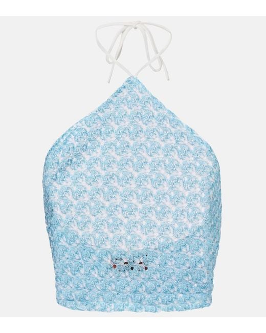 Missoni Blue Crochet Halterneck Top