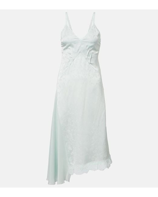 Victoria Beckham White Asymmetric Lace-Trimmed Jacquard Slip Dress