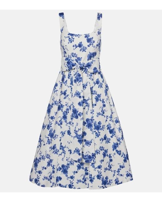 Carolina Herrera Floral Faille Midi Dress in Blue | Lyst