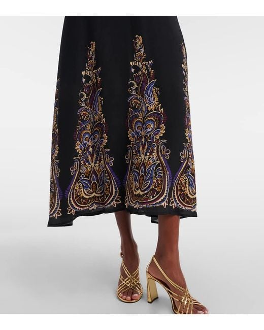 Etro Black Paisley Midi Dress