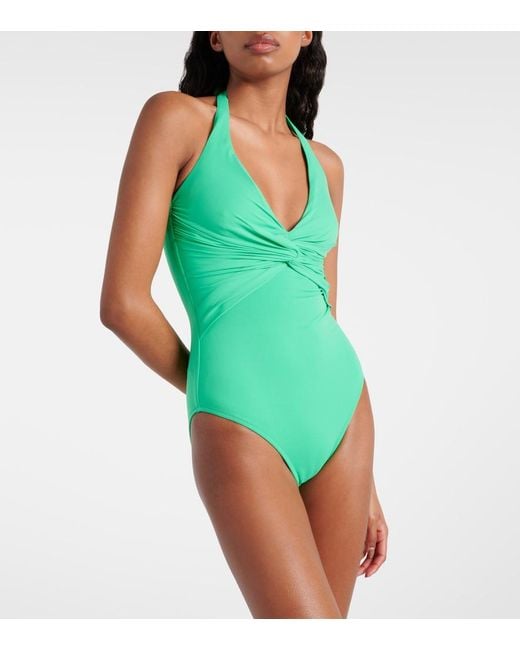 Melissa Odabash Green Zanzibar Gathered Swimsuit
