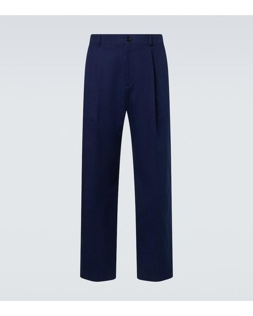 Valentino Blue Cotton Gabardine Straight Pants for men