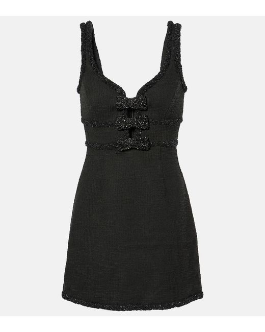 Rebecca Vallance Black Margo Bow-Detail Boucle Minidress