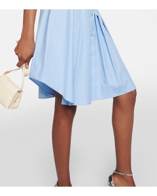Marni Blue Pleated Cotton-poplin Mini Shirt Dress