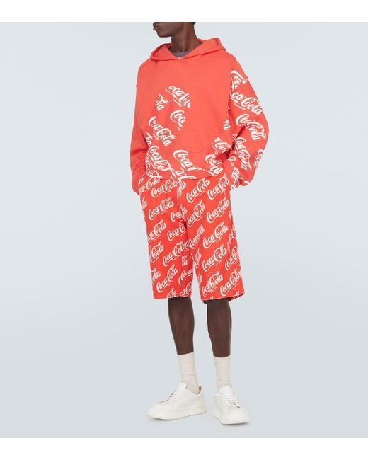 ERL Red Printed Cotton Canvas Bermuda Shorts for men