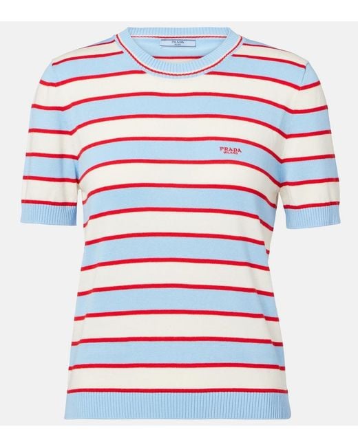 Prada White Knitted Striped Cotton Top