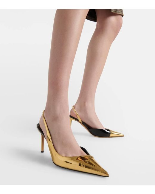 Alexandre Vauthier Metallic Faux Leather Slingback Pumps