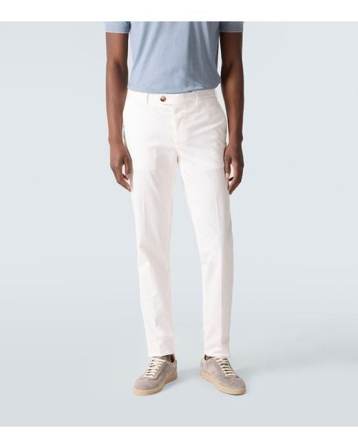 Brunello Cucinelli White Cotton-Blend Slim Pants for men