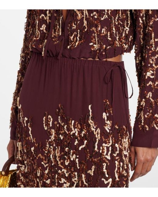 Dries Van Noten Purple Sequined Silk Midi Skirt