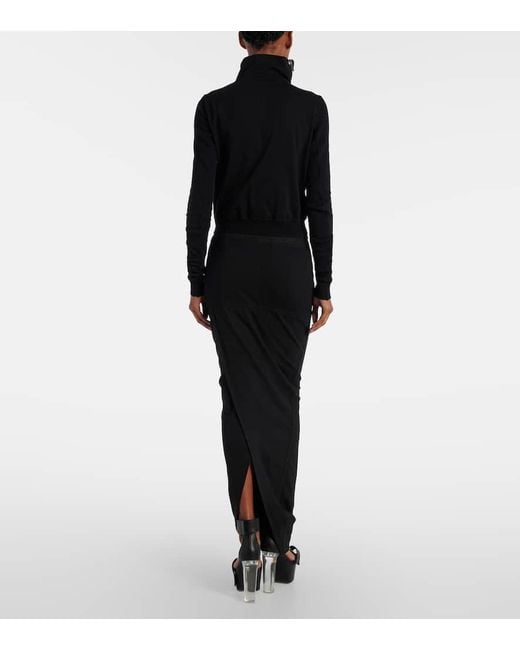 Rick Owens Black Pillar Cotton Jersey Maxi Skirt